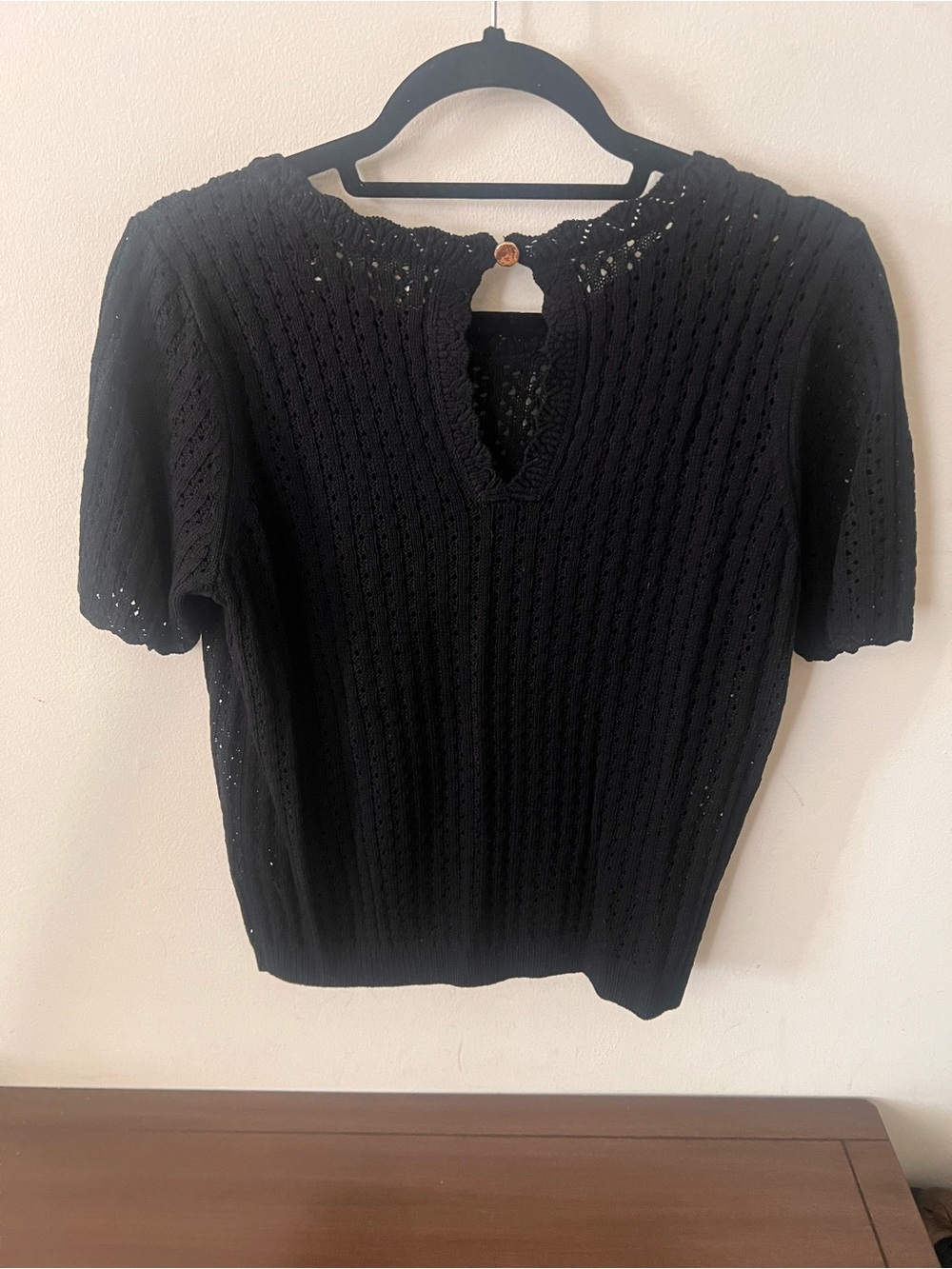 Ann Taylor LOFT open-knit black short sleeved blouse NWT